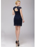 Navy Blue Lace Keyhole Back Short Mother Dress 